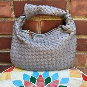 Melie Bianco Brigitte Grey Leather Satchel from Anthropologie NWOT